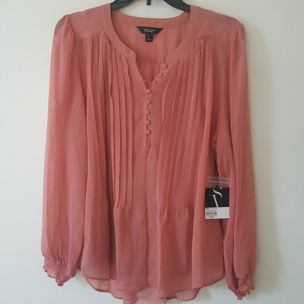 NWT Vera Wang blouse top Size L Large salmon peach rose orange 100% polyester